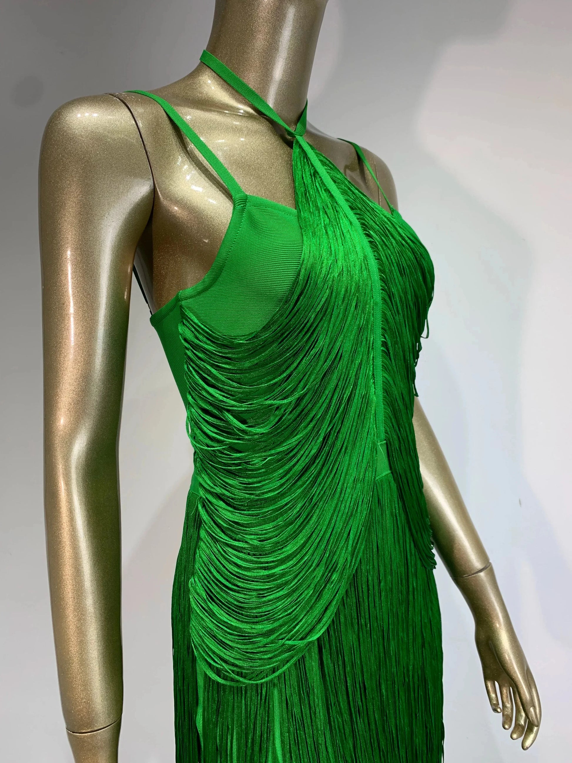 Gowns - Green Fringe Gala Gown 1920s Inspired Flapper Dress