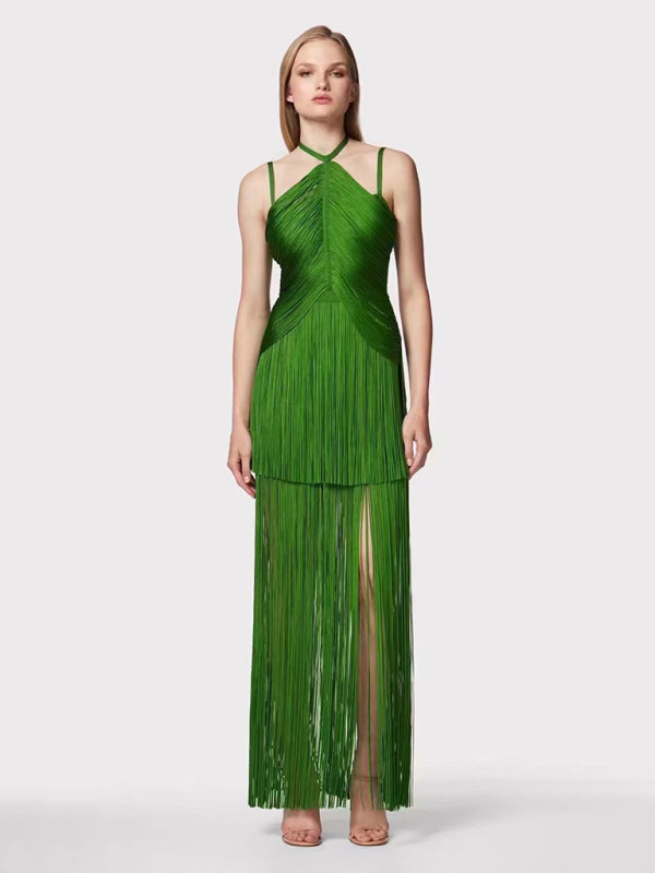 Gowns - Green Fringe Gala Gown 1920s Inspired Flapper Dress