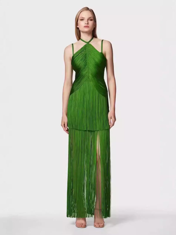 Gowns - Green Fringe Gala Gown 1920s Inspired Flapper Dress