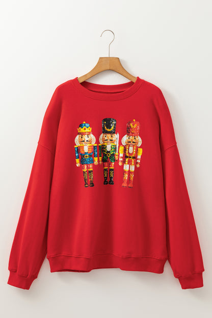 Graphic Plus Size - Festive Sequin Nutcracker Sweatshirt for Women Holiday Pullover