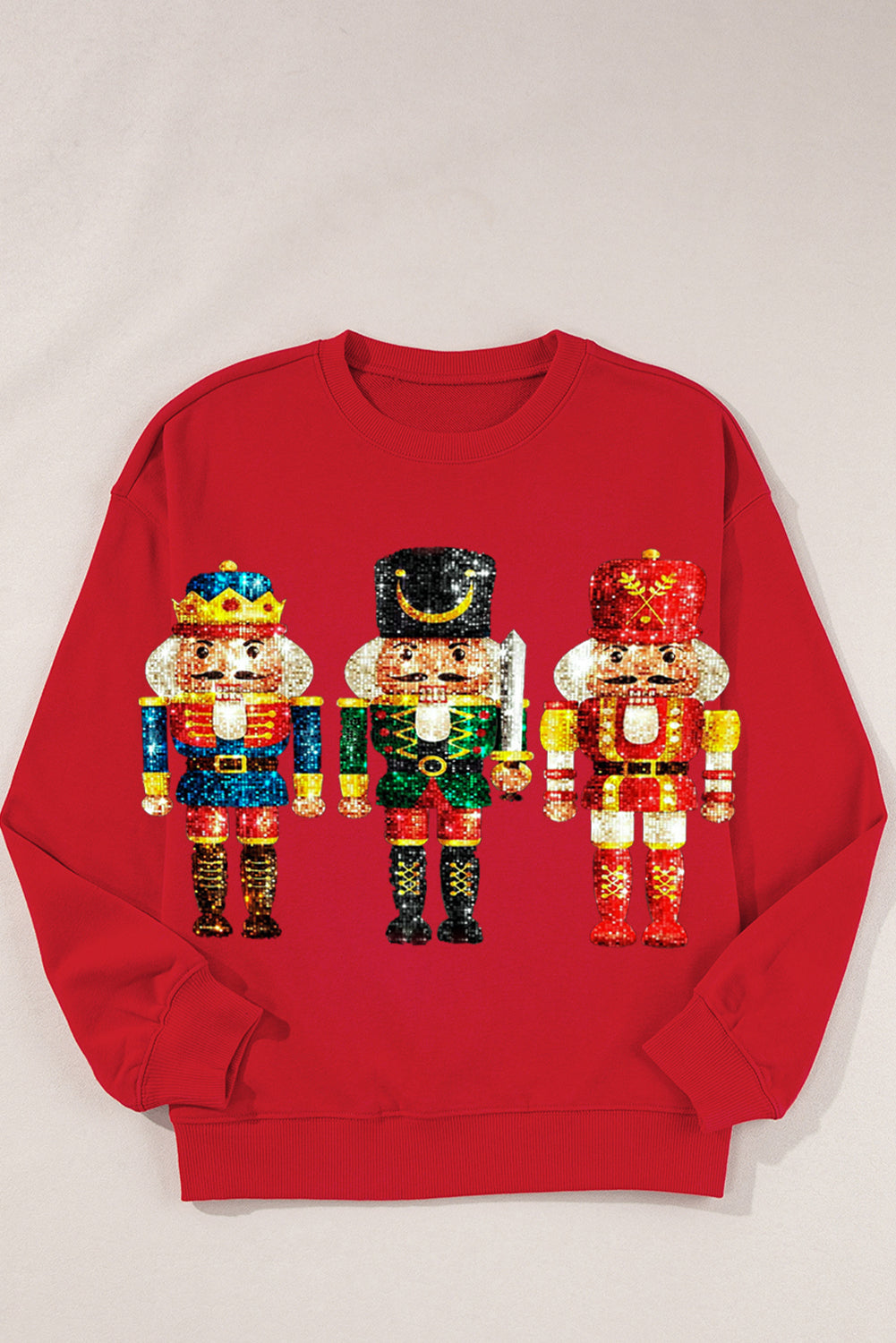 Graphic Plus Size - Festive Sequin Nutcracker Sweatshirt for Women Holiday Pullover