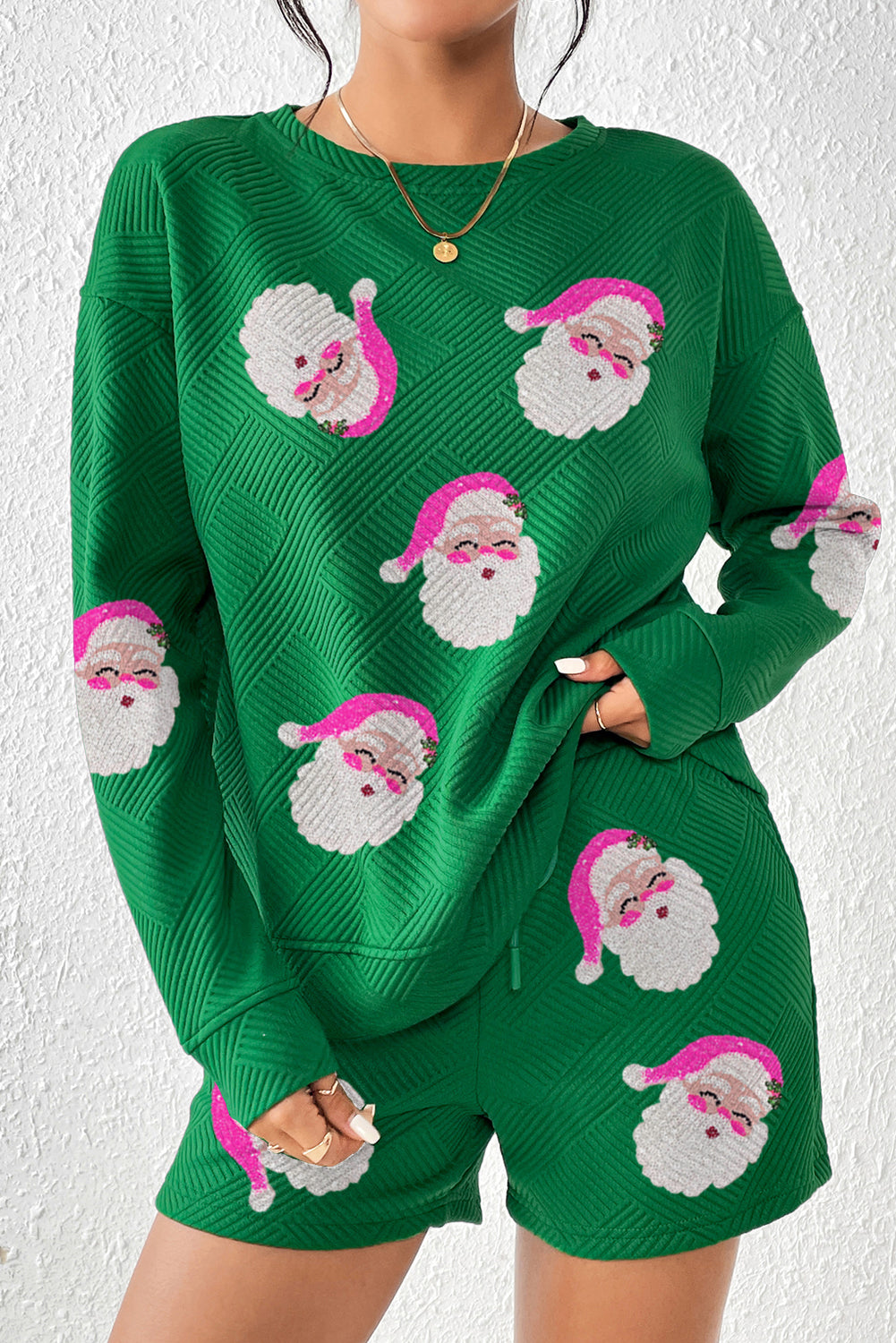 Graphic Sets - Santa Claus Christmas Loungewear Set Pullover & Shorts