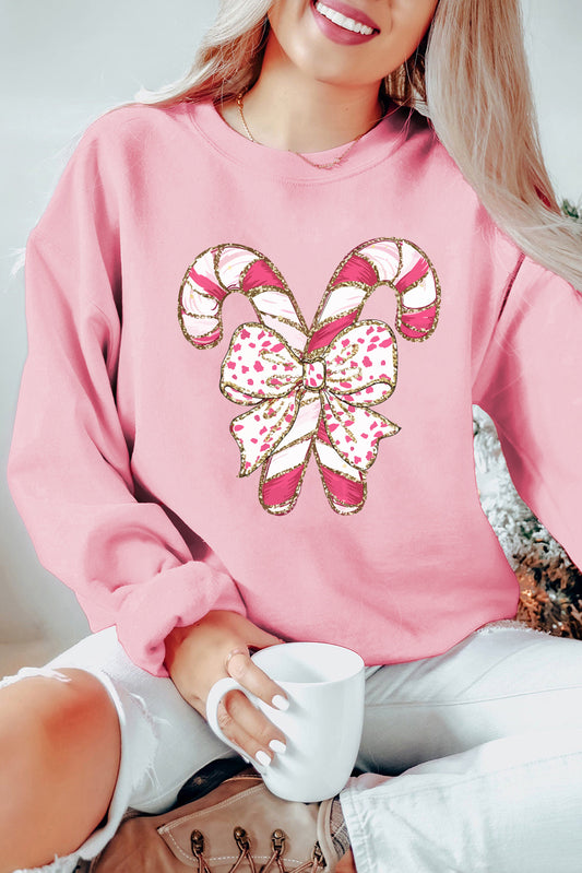 Graphic Sweatshirts - Festive Candy Cane Bow Christmas Sweater