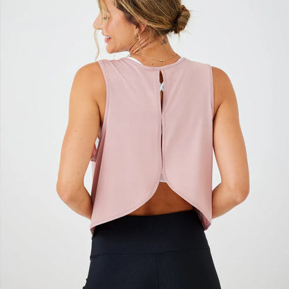 Gym Tops- Women Open-Back Gym Crop Top- Pink- Pekosa Women Fashion