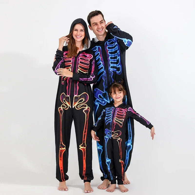 Halloween Pajamas- Family Neon Glow Skeleton Pajamas for Halloween- Skeleton Print- Pekosa Women Fashion