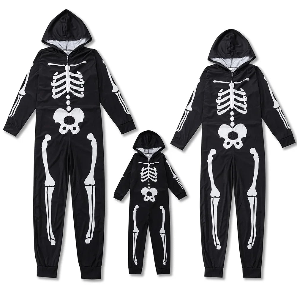 Halloween Pajamas- Halloween Family Skeleton Pajamas Coveralls for Chilling Adventures- Black- Pekosa Women Fashion