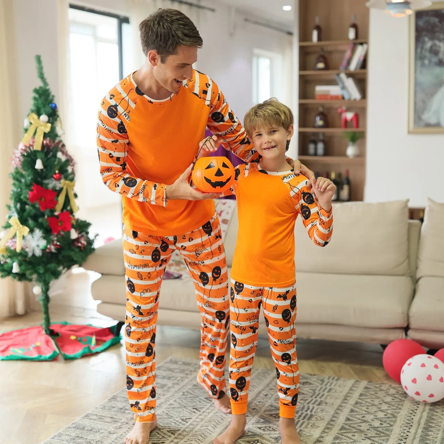 Halloween Pajamas- Pumpkin Black Cat Print Family Matching Halloween Pajama Sets- - Pekosa Women Fashion