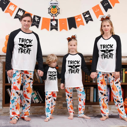 Halloween Pajamas- Trick or Treat Family Pajamas for Halloween Fun- Black Orange- Pekosa Women Fashion