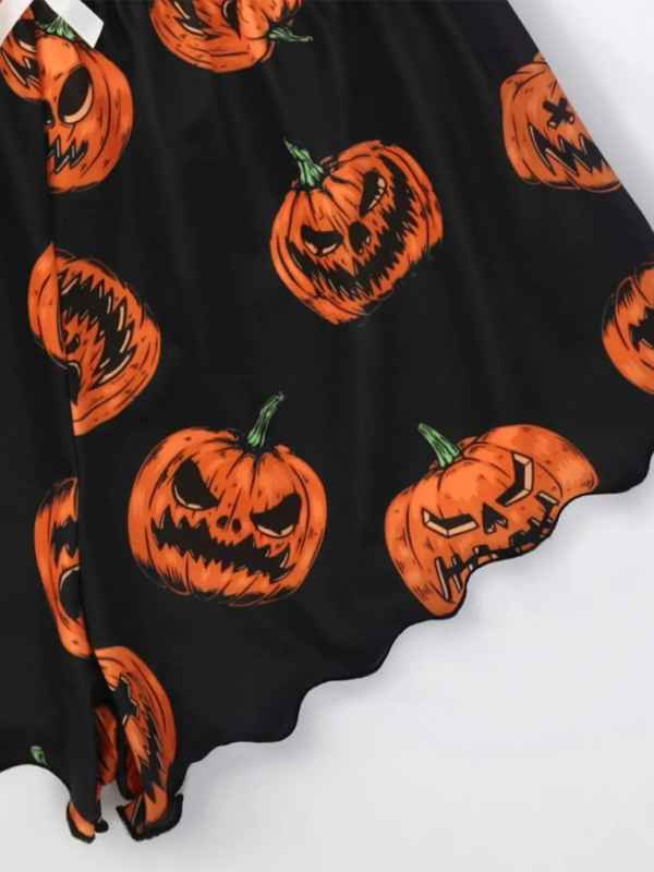 Halloween Sleepwear - Halloween Theme Print Galore Crop Top Shorts Pajama Set