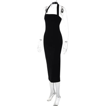 Halter Dresses- Slim Fit Black Backless Halter Dress