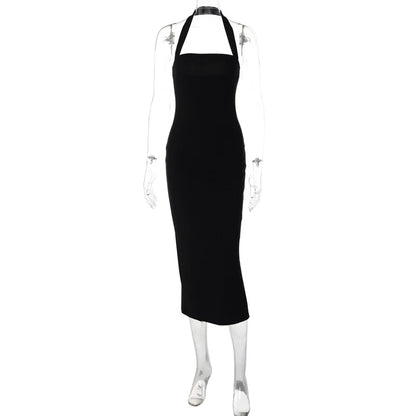 Halter Dresses- Slim Fit Black Backless Halter Dress