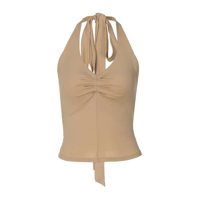 Halter Tops - Trendy Beige Ruched Top for Day to Night Style