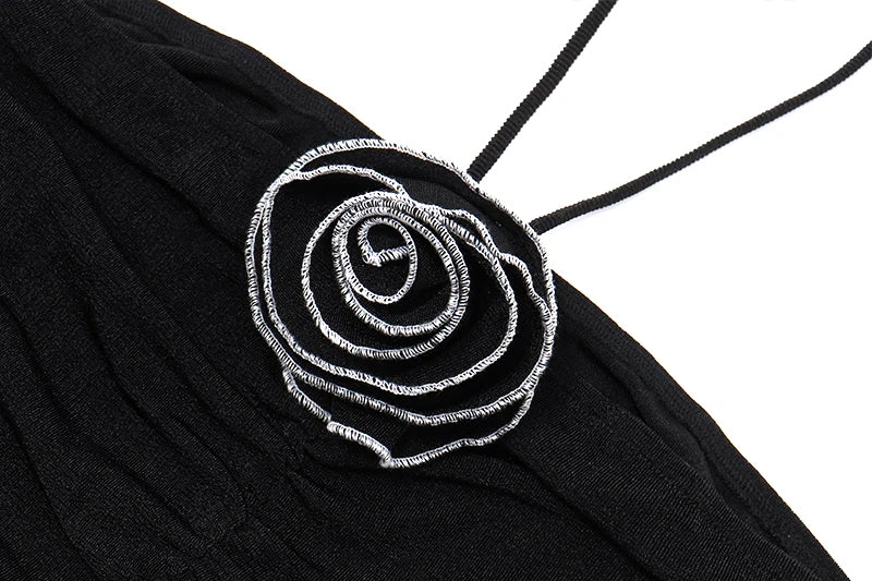 Halter Tops - Trendy Black Halter Top with Flower Appliqué