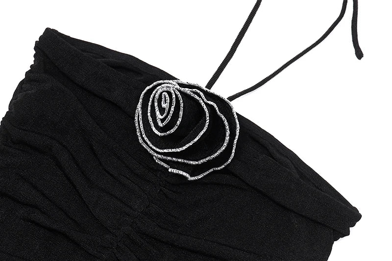 Halter Tops - Trendy Black Halter Top with Flower Appliqué