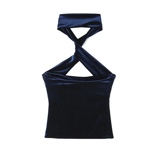 Halter Tops - Velvet Scarf Choker Top