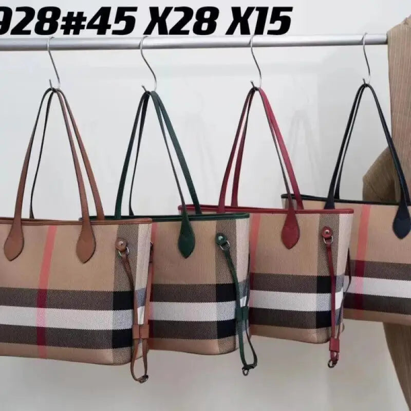 HandBags - British-Inspired Tote Check Pattern Handbag