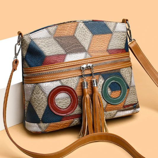 HandBags - Everyday Patchwork Geo Crossbody Bag in Faux Leather