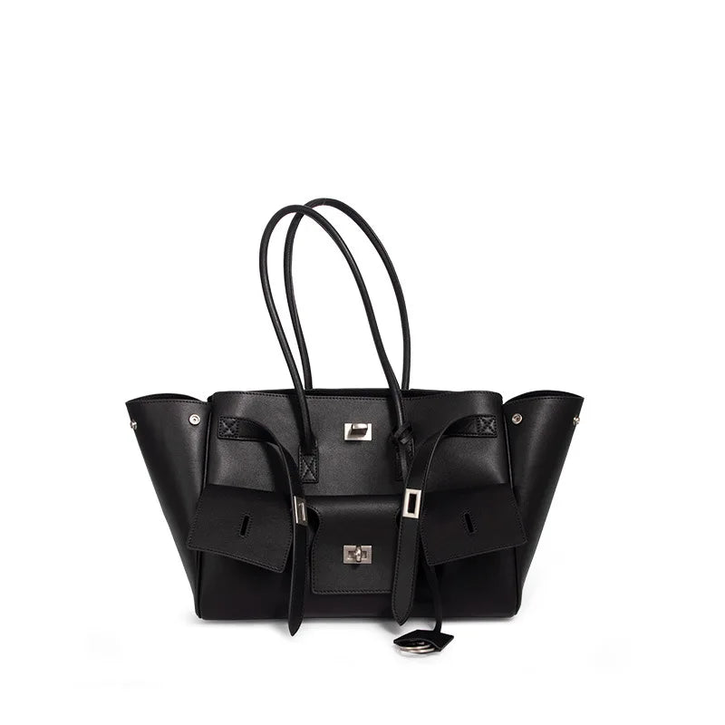 HandBags - Trendy Cowhide Tote with Modern Buckle Design