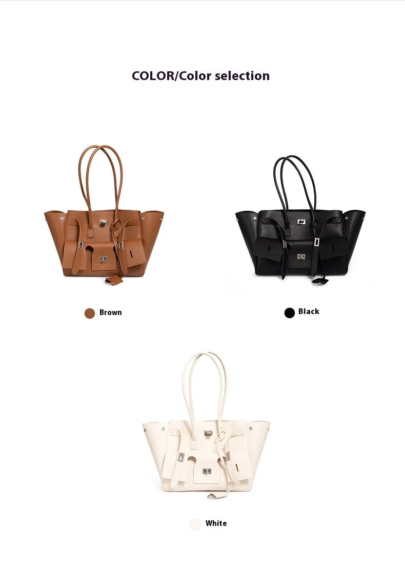 HandBags - Trendy Cowhide Tote with Modern Buckle Design