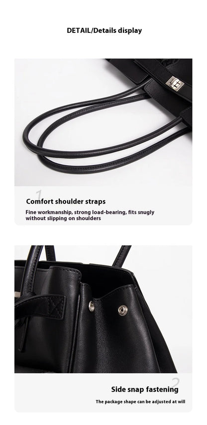 HandBags - Trendy Cowhide Tote with Modern Buckle Design