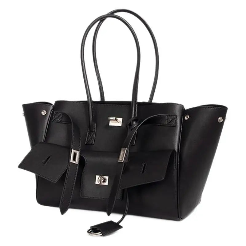 HandBags - Trendy Cowhide Tote with Modern Buckle Design