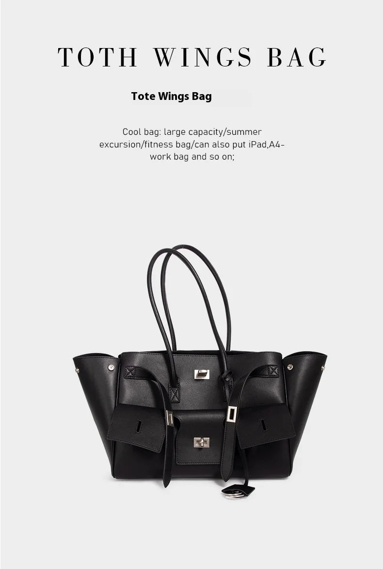 HandBags - Trendy Cowhide Tote with Modern Buckle Design