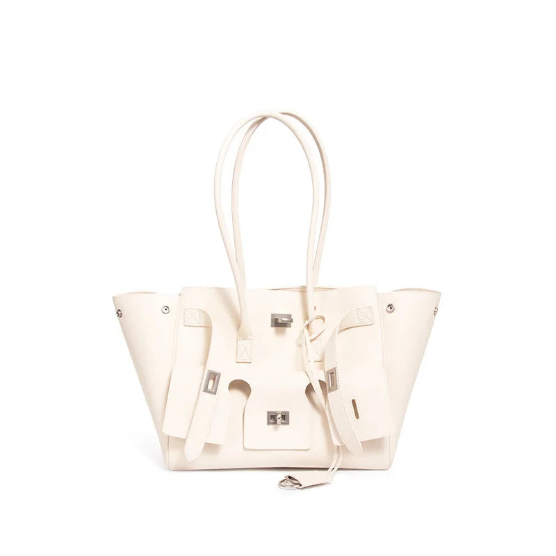 HandBags - Trendy Cowhide Tote with Modern Buckle Design