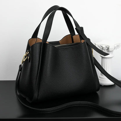 Handbags- Multi-Purpose Handbag Faux Leather Tote Bag for Work & Leisure- Black- Pekosa Women Fashion