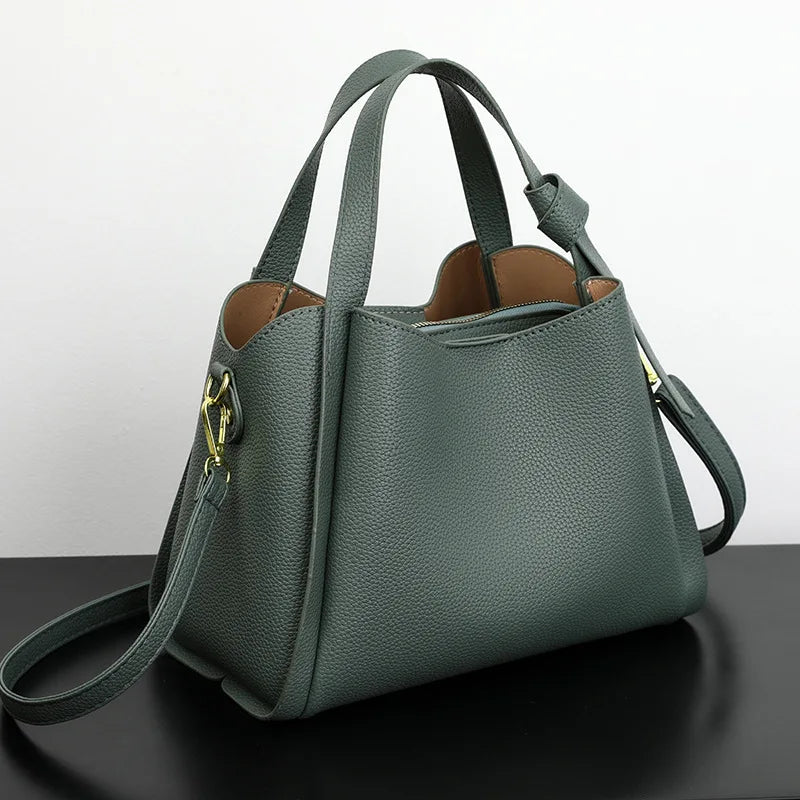 Handbags- Multi-Purpose Handbag Faux Leather Tote Bag for Work & Leisure- Green- Pekosa Women Fashion