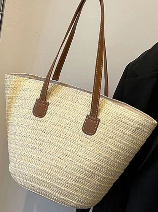 Handbags- Women's Essential Straw Beach Bag- Cream- Pekosa Women Fashion
