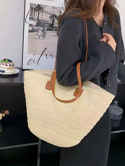 Handbags- Women's Essential Straw Beach Bag- - Pekosa Women Fashion