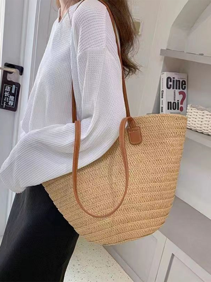 Handbags- Women's Essential Straw Beach Bag- - Pekosa Women Fashion