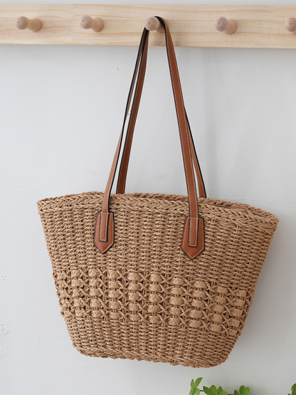 Handbags- Women's Straw Beach Bag for Summer Adventures- Dark Brown- Pekosa Women Fashion