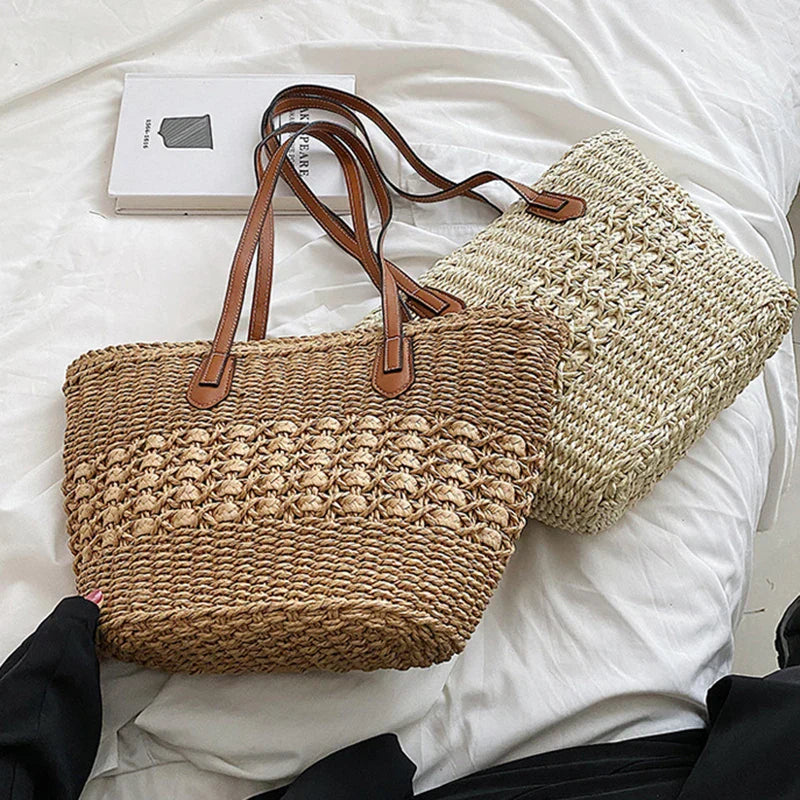 Handbags- Women's Straw Beach Bag for Summer Adventures- - Pekosa Women Fashion