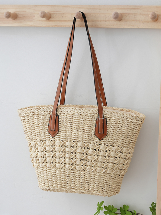 Handbags- Women's Straw Beach Bag for Summer Adventures- Cream- Pekosa Women Fashion
