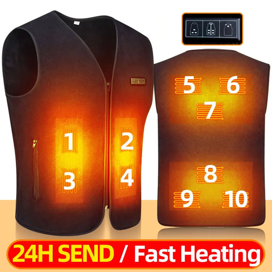 Heating Vests - Unisex 10 Zone Heat Vest – USB Powered Waistcoat in Fleece