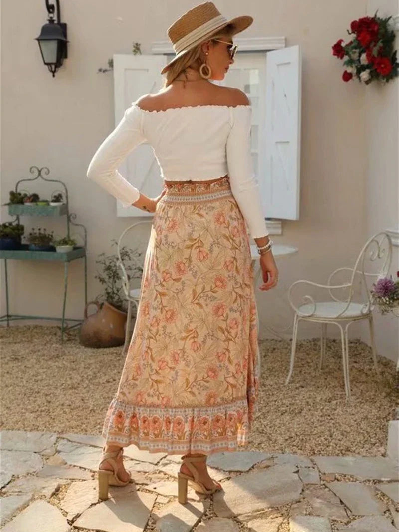 High-Low Skirts- Boho High-Low Floral Skirt- - Chuzko Women Clothing