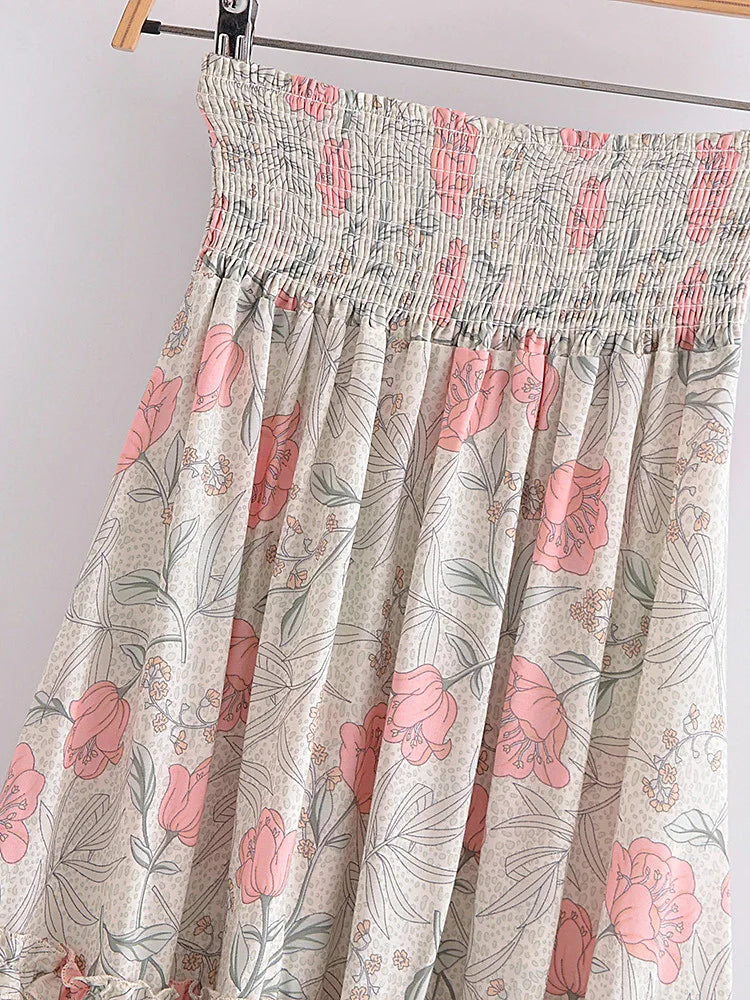 High-Low Skirts- Boho High-Low Floral Skirt- - Chuzko Women Clothing