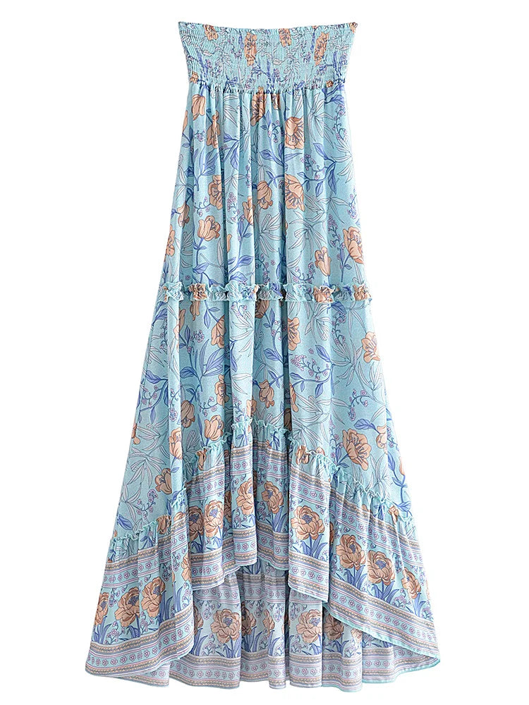 High-Low Skirts- Boho High-Low Floral Skirt- - Chuzko Women Clothing