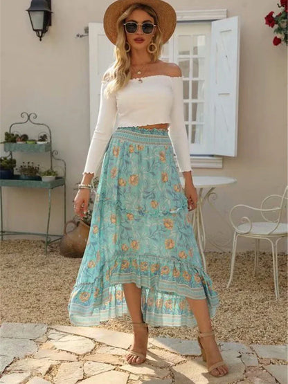 High-Low Skirts- Boho High-Low Floral Skirt- - Chuzko Women Clothing