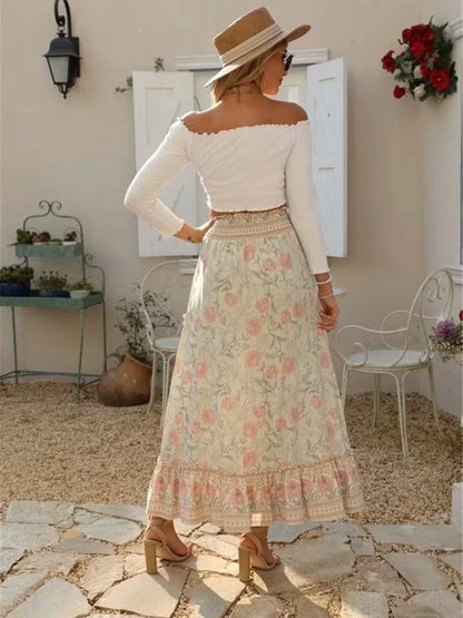 High-Low Skirts- Boho High-Low Floral Skirt- - Chuzko Women Clothing