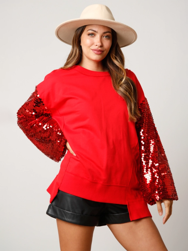 Holiday Sweatshirt - Sequined Angel Wings Christmas High-Low Sweatshirt