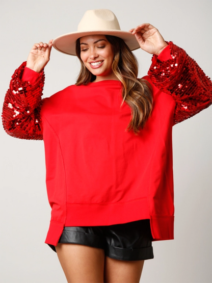 Holiday Sweatshirt - Sequined Angel Wings Christmas High-Low Sweatshirt