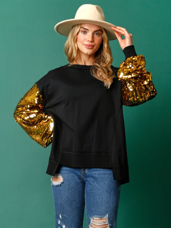 Holiday Sweatshirt - Sequined Angel Wings Christmas High-Low Sweatshirt