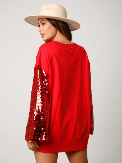 Holiday Sweatshirt - Sequined Angel Wings Christmas High-Low Sweatshirt