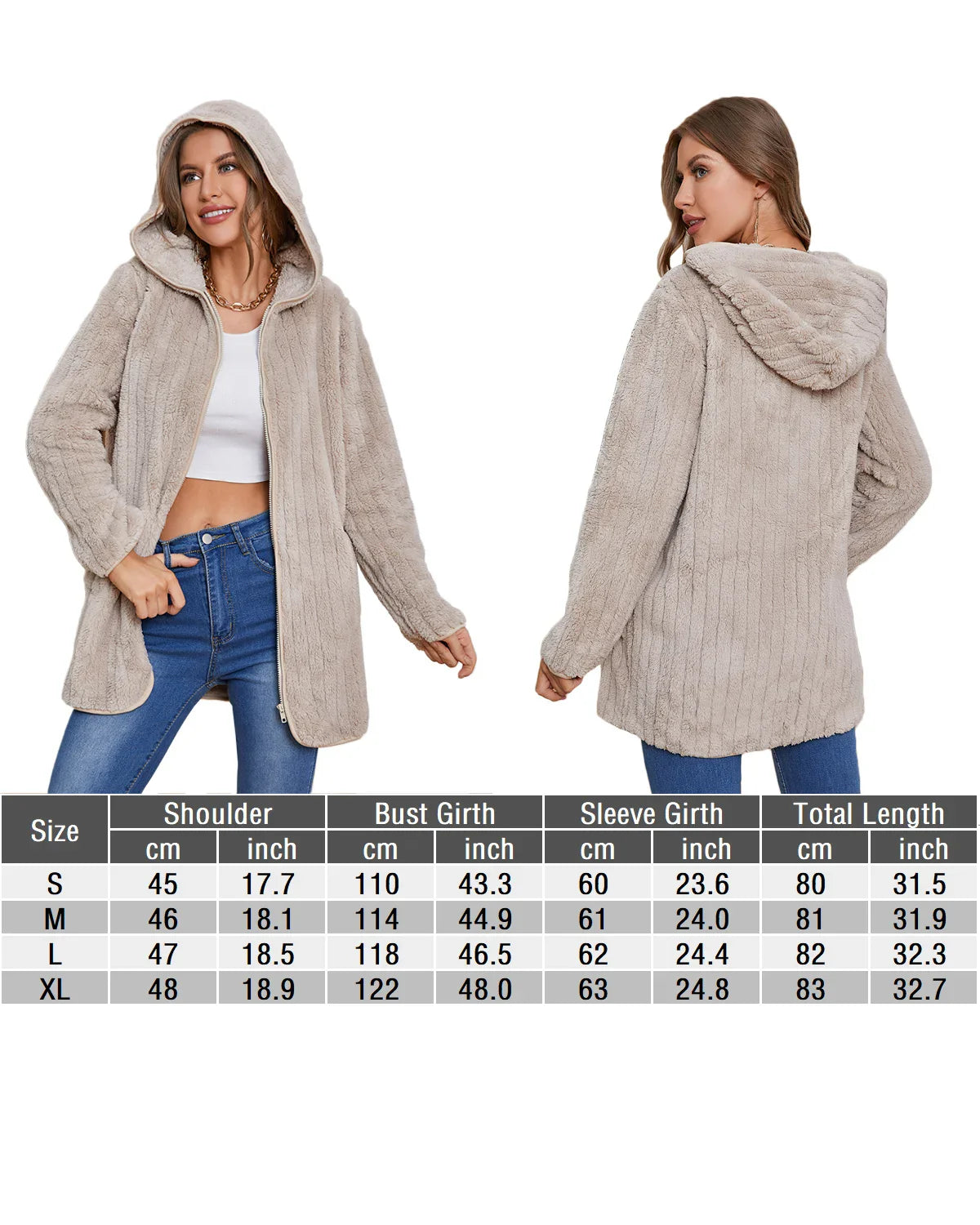 Hooded Cardigans- Women Roomy Fuzzy Hooded Jacket Cardigan for Chilly Days- - Chuzko Women Clothing