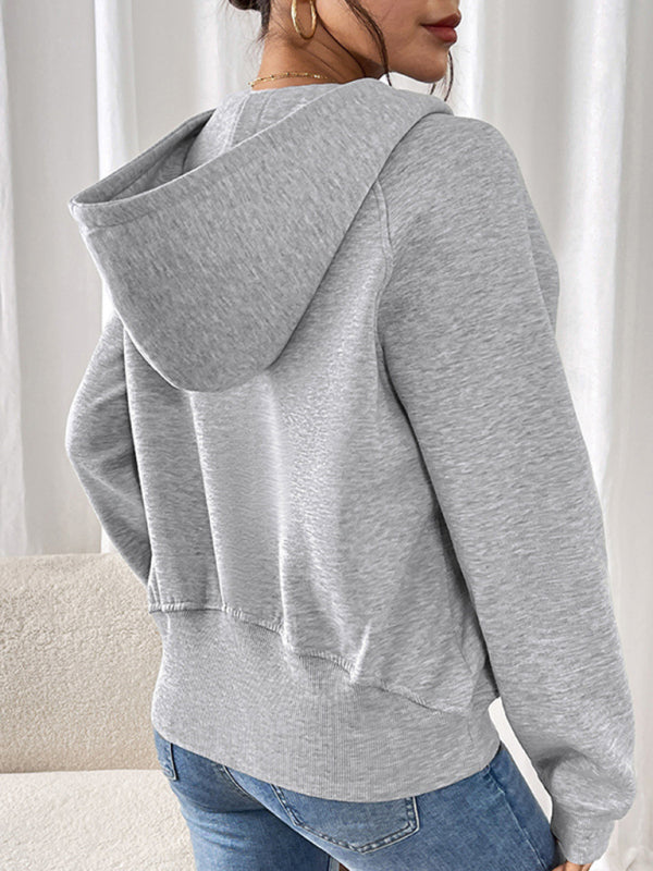 Hoodies - Heather Grey Hoodie Winter Fleece-Lined Sweatshirt for Women