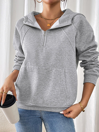 Hoodies - Heather Grey Hoodie Winter Fleece-Lined Sweatshirt for Women