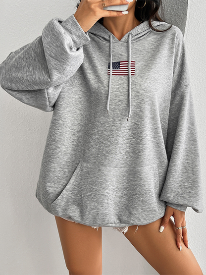 Hoodies- Heather Grey Pullover Hoodie with American Pride Patch