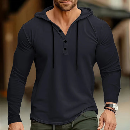 Hoodies - Men’s Henley Muscle Hoodie Athletic Fit Top